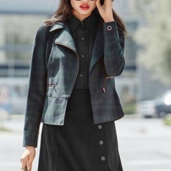 CAbi Jackets & Blazers - CAbi Tartan Green Blue Plaid Academia Asymmetric Career Zip Moto BlazerJacket 8